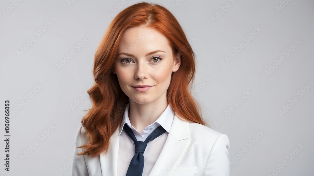 young redhead businesswoman studio portrait on plain white background from Generative AI young redhead businesswoman studio portrait on plain white background from Generative AI
