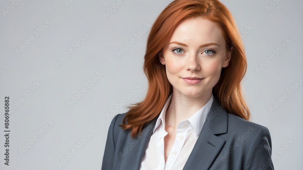 young redhead businesswoman studio portrait on plain white background from Generative AI young redhead businesswoman studio portrait on plain white background from Generative AI
