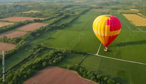 A colorful hot air balloon floating gracefully ove