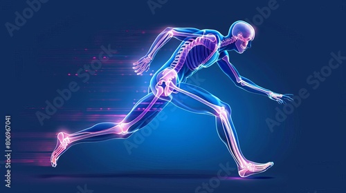 orthopedic insight xray vision of running mans bones and joints abstract concept illustration