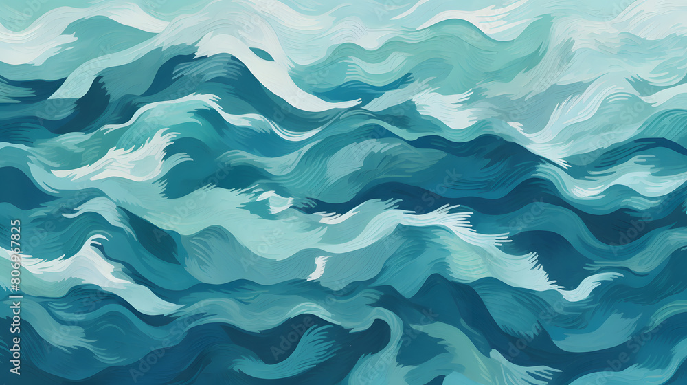 Fototapeta premium the ocean represented in a canvas full of teal color waves abstract geometric pattern graphics poster background
