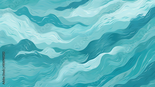 the ocean represented in a canvas full of teal color waves abstract geometric pattern graphics poster background photo