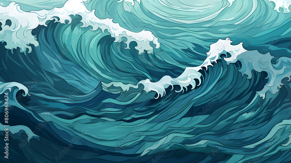 the ocean represented in a canvas full of teal color waves abstract geometric pattern graphics poster background the ocean represented in a canvas full of teal color waves abstract geometric pattern graphics poster background