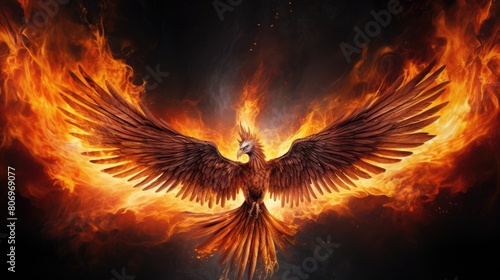 Molten phoenix watercolor illustration - Generative AI. Molten  phoenix  fire  wings.