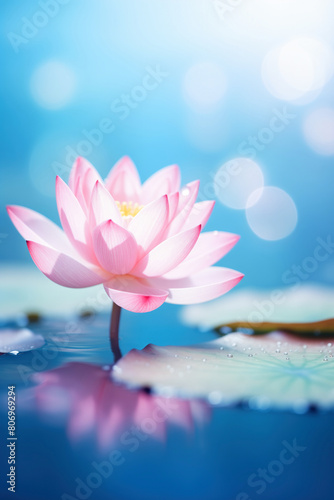 Pink water lily  lotus  on a blue water surface