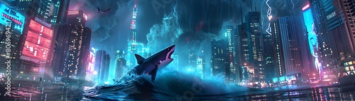 Towering Waves Consume Neon...