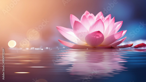 Pink water lily (lotus) on a blue water surface