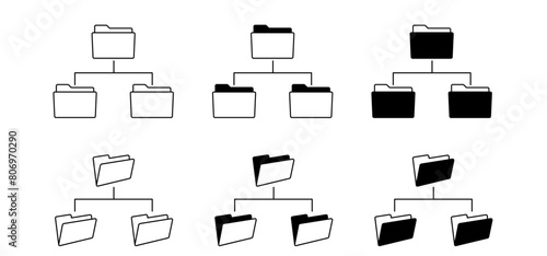 File management concept. Computer files directory, line pattern. Folders organised in a system of storage. Scheme made from empty maps. Folder with network. Computing map. Data storage.