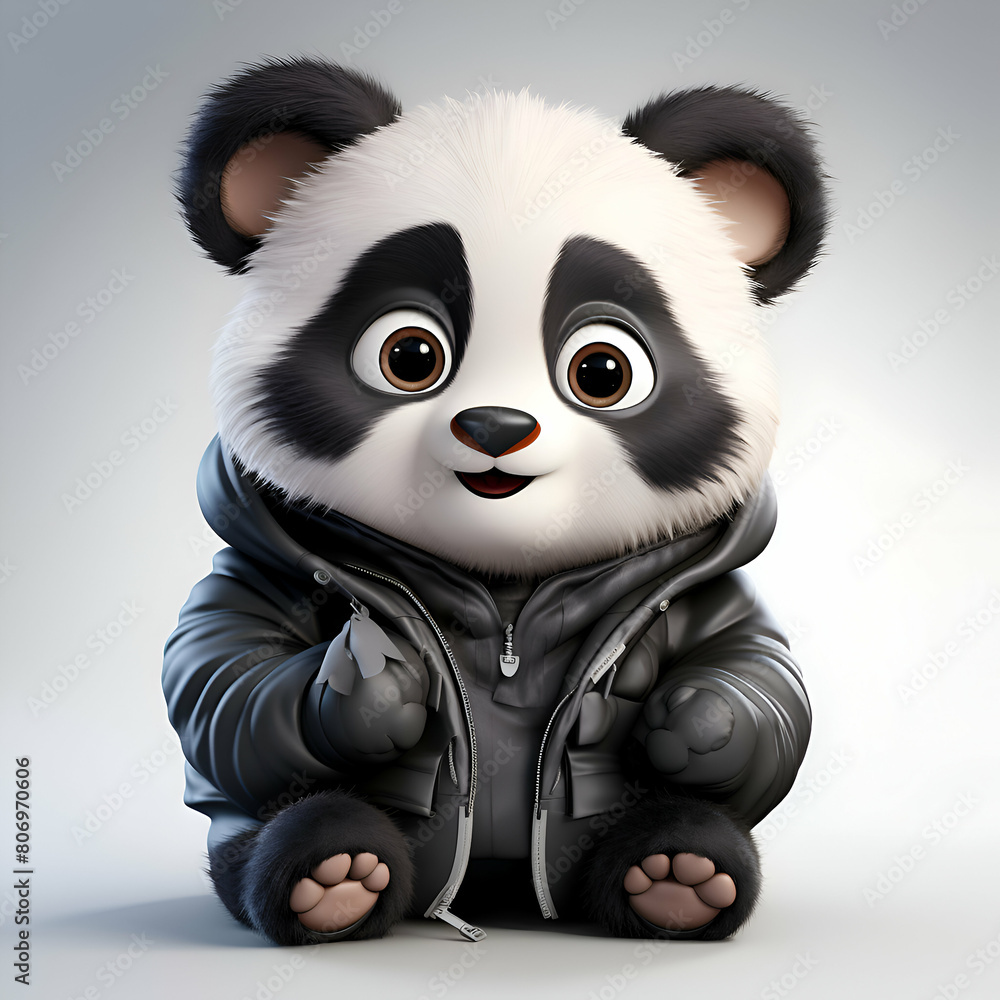 3d rendered illustration of a panda cartoon character with leather jacket 3d rendered illustration of a panda cartoon character with leather jacket