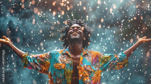 A Man Reveling in Rain photo