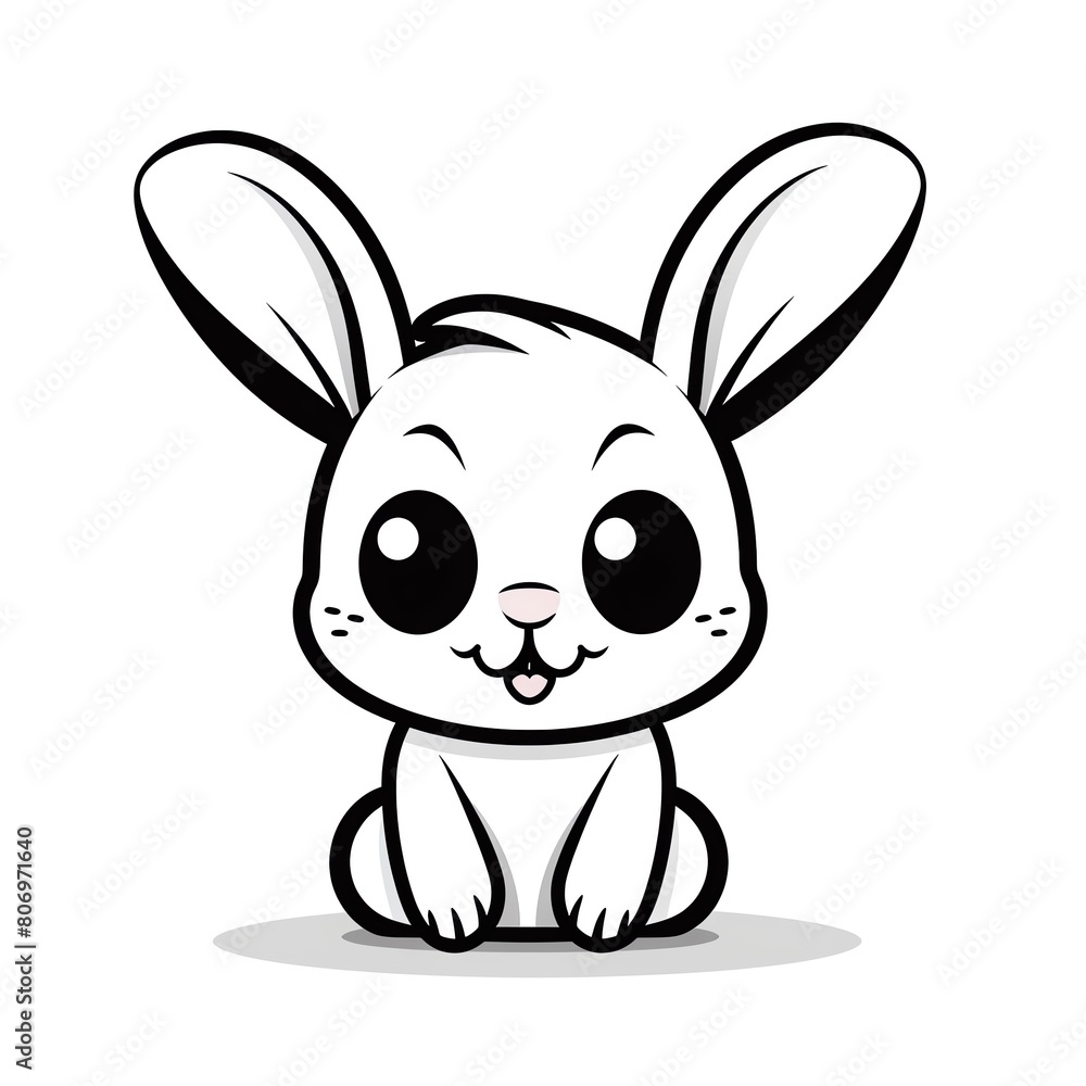 A cute Rabbit smile black line black and white clipart isolate white background A cute Rabbit smile black line black and white clipart isolate white background