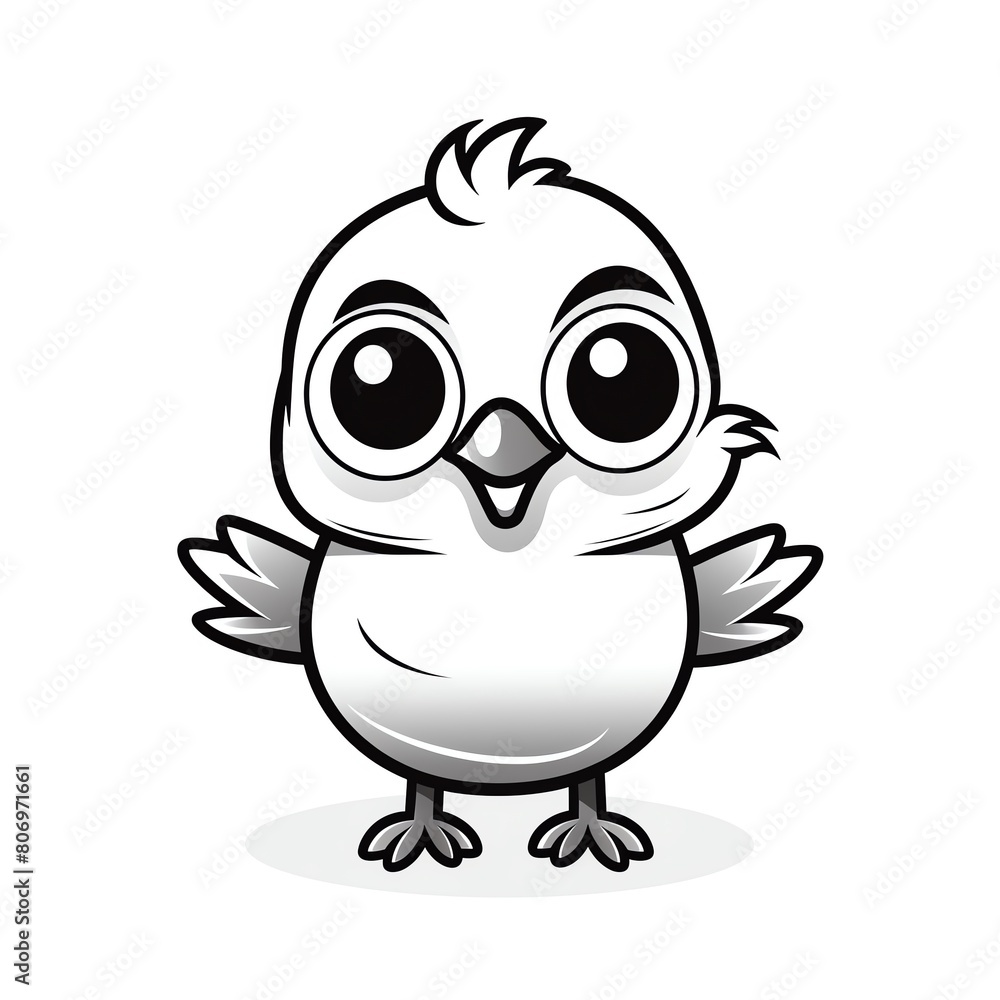 A cute Bird smile black line black and white clipart isolate white background