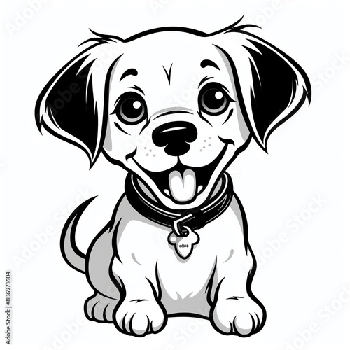 A cute Dog smile black line black and white clipart isolate white background