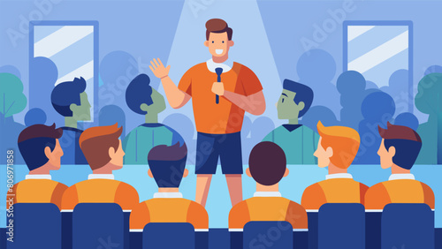A coach giving a motivational speech to his team before the championship game with all the players intently listening.. Vector illustration