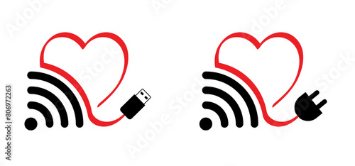 Cartoon date heart wi-fi signal. Love connection icon. Wifi hotspot signal connect logo. Internet, wireless network sign. Valentine's, valentines Day. Valentine heart beat wave. Online digital dating.