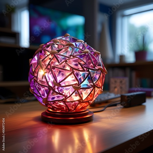 Close-up of a crystal lamp on the table in the office photo