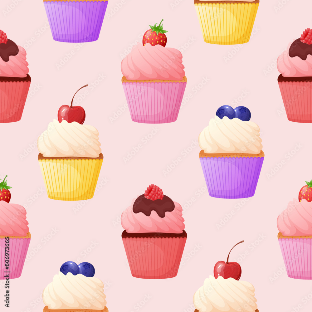 Seamless pattern with cupcakes. Bakery shop print, background with sweets Seamless pattern with cupcakes. Bakery shop print, background with sweets
