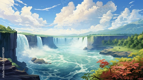 waterfall in yosemite  Detailed vibrant illustration of Niagara Falls. photo