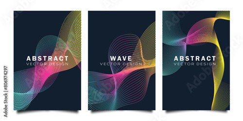 Set of abstract gradient colourful wave shape on dark background for Brochure, Flyer, Poster, leaflet, Annual report, Book cover, Banner