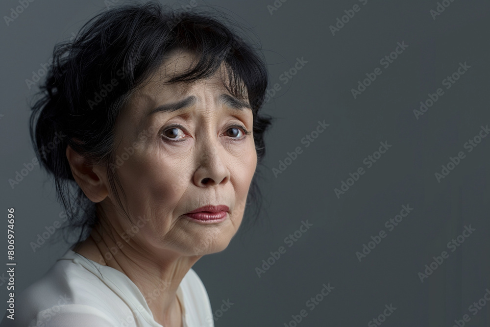 Old lady with sad expression with hands on face Old lady with sad expression with hands on face