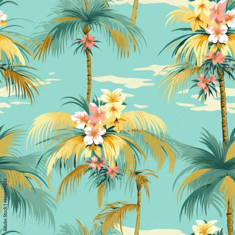 Seamless Pattern with Detailed Palm Leaves
