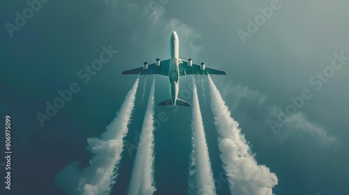 airplane emitting carbon dioxide environmental impact of air travel sustainable transportation concept photo