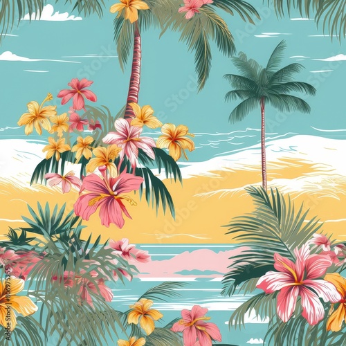 Seamless Pattern of Palm Tree Silhouettes © lan