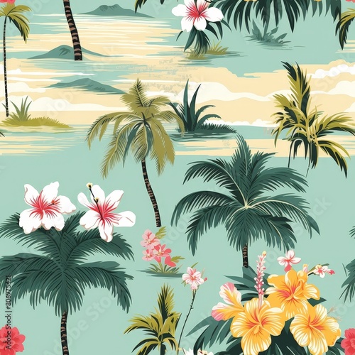 Seamless Pattern with Coconut Palms