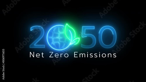 Net zero emissions by 2050 to change climate and net zero greenhouse gas emissions target. Sustainable development and green business concept. Animation of net zero icon on transparent background. photo