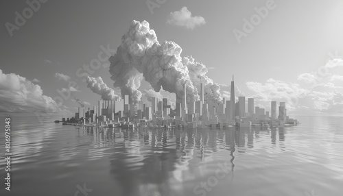 Minimalist 3D render of carbon neutral countdown, stark urban landscape, monochrome theme photo