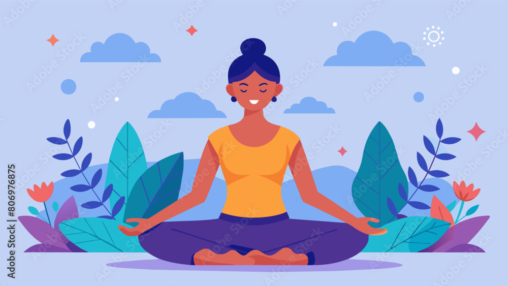 A guided meditation and stretching session that helps to promote relaxation and healing for both the mind and body.. Vector illustration