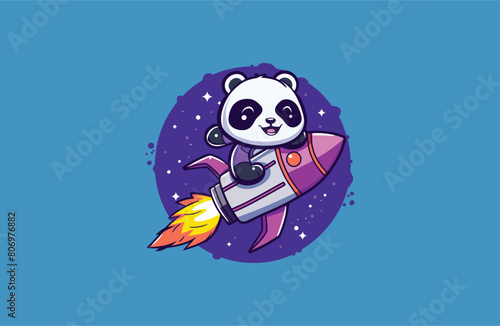 Panda and Rocket vector illustration flat design logo