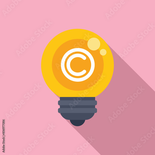 Bulb idea copyright protection icon flat vector. Smart rule. Civil protect