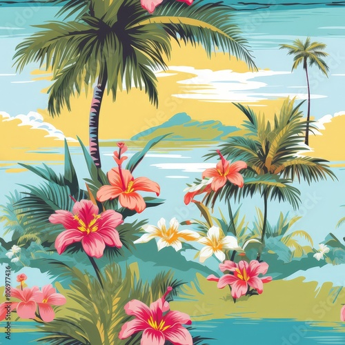 Seamless Pattern with Palm Tree Leaves