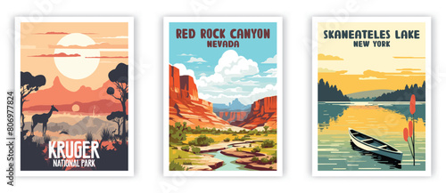 Kruger, Red Rock Canyon, Skanteles Lake Illustration Art. Travel Poster Wall Art. Minimalist Vector art