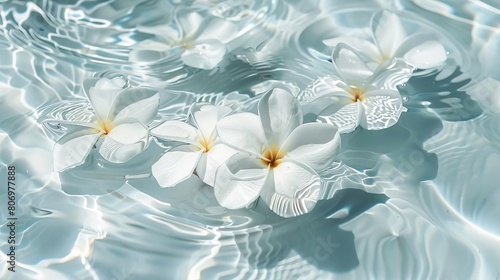 delicate plumeria blossoms submerged in crystal clear liquid floral underwater still life