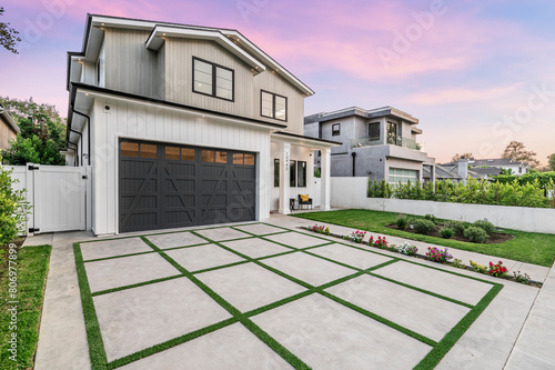 Exterior view of a contemporary new home in Los Angeles.