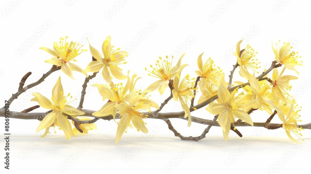 delicate yellow witch hazel flowers blooming on branches isolated 3d illustration
