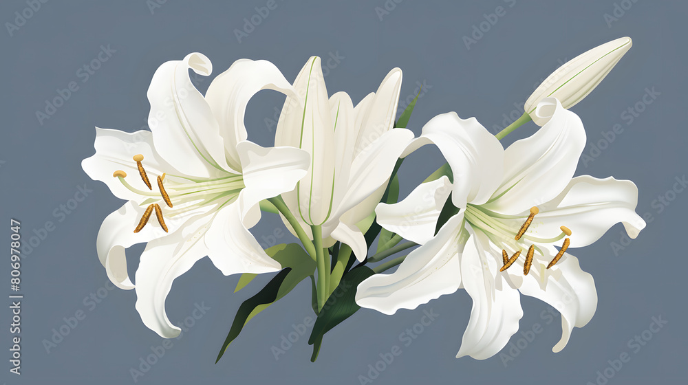 Fototapeta premium Digital hand drawn lily flowers patterns abstract graphic poster background