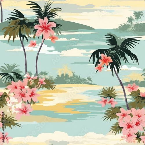 Seamless Pattern of Exotic Palm Trees