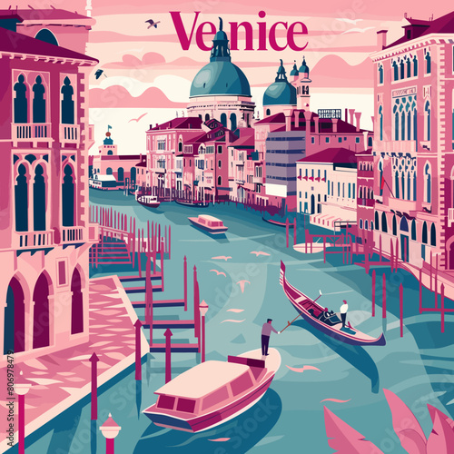 Venice is a city with a beautiful canal. The water is calm and the boats are moving slowly. The city is full of life and the people are enjoying the scenery
