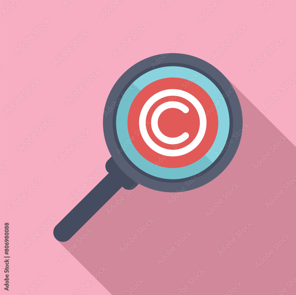 Search magnifier law protection icon flat vector. Copyright decision. Smart rule