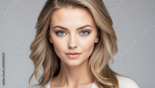 attractive beautiful caucasian female model studio portrait on plain white background from Generative AI