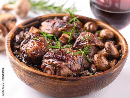 French Coq au Vin with red wine and mushrooms