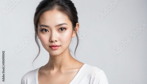 attractive beautiful indenesian female model studio portrait on plain white background from Generative AI