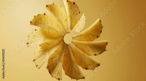 Elegant design poster with thin slices of papaya arranged in a floating spiral, the negative space accentuating the spiral s exotic appearance