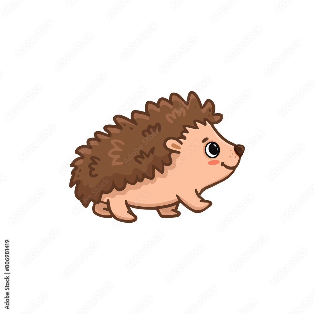 Fototapeta premium Cute little hedgehog isolated on a white background. Icon Adorable hedgehog cartoon character. Forest animal. 