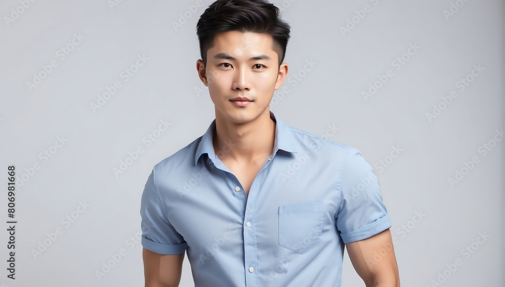 handsome charming asian male model studio portrait on plain white background from Generative AI handsome charming asian male model studio portrait on plain white background from Generative AI