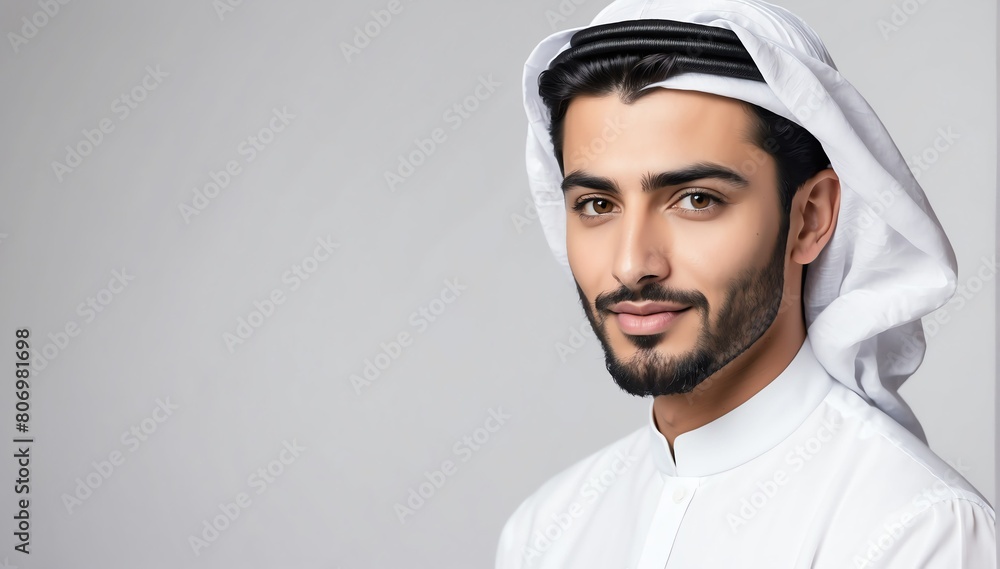 handsome charming arab male model studio portrait on plain white background from Generative AI handsome charming arab male model studio portrait on plain white background from Generative AI