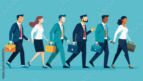A group of professionals in suits and briefcases walking together during their lunch break using their break to stay physically active and connected. Vector illustration